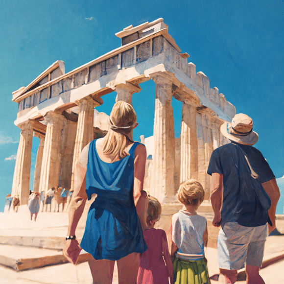 family visiting the Acropolis 